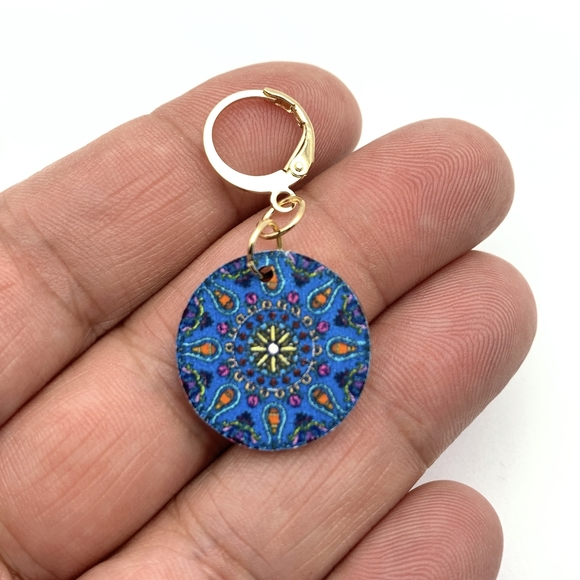 Wooden Mandela Boho Dangle Earrings - Picture 5 of 5